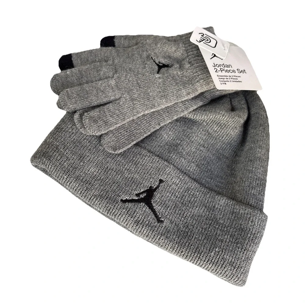 Nike UNISEX Air Jordan Jumpman Carbon Grey Set Beanie Hat/Gloves Set 8/20 Kids‎